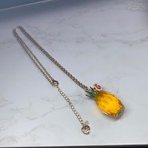 Betsey Johnson gold tone long necklace with a pineapple drop